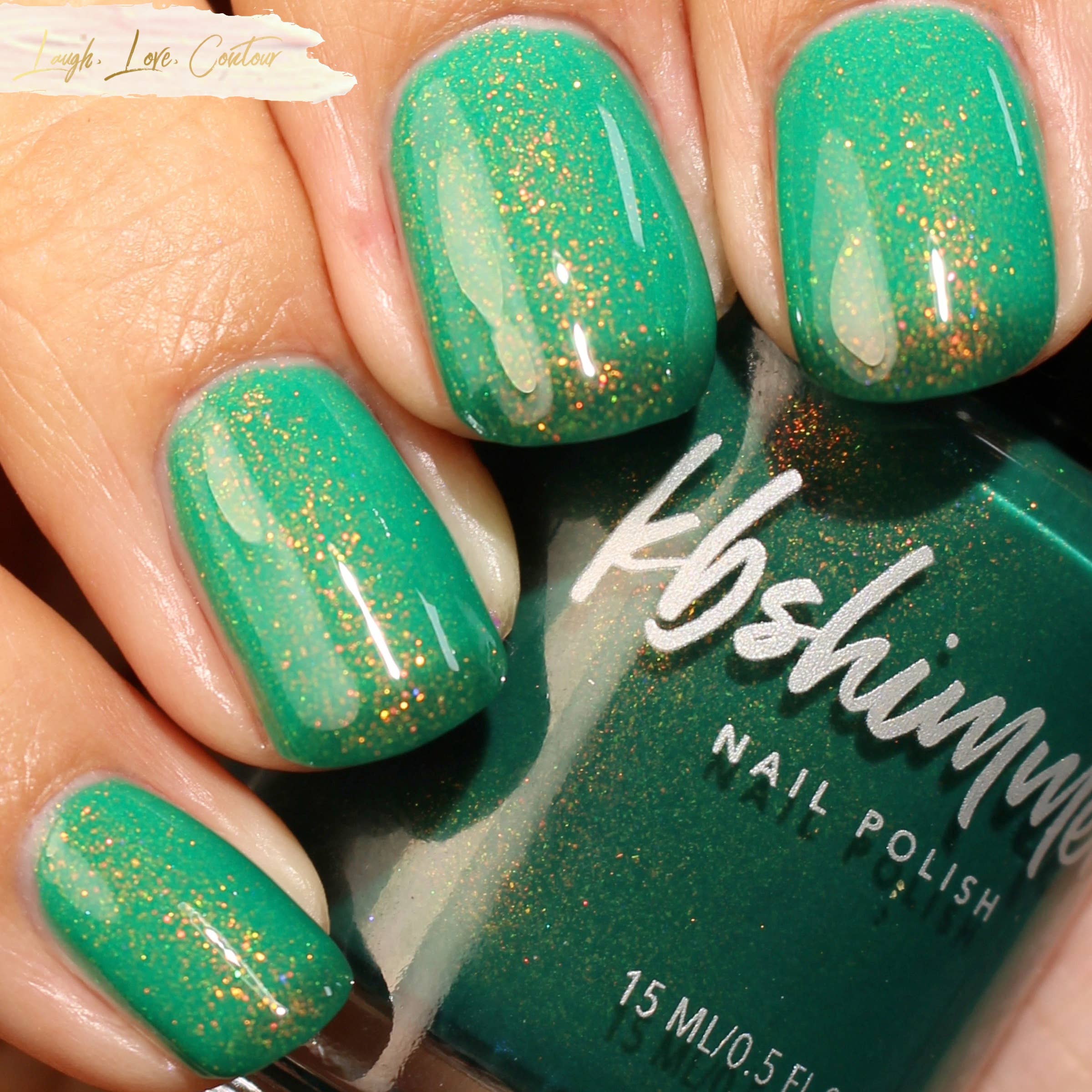 Solid Green & Silver Glitter Gel Nails | Lucky Emerald | Danni & Toni